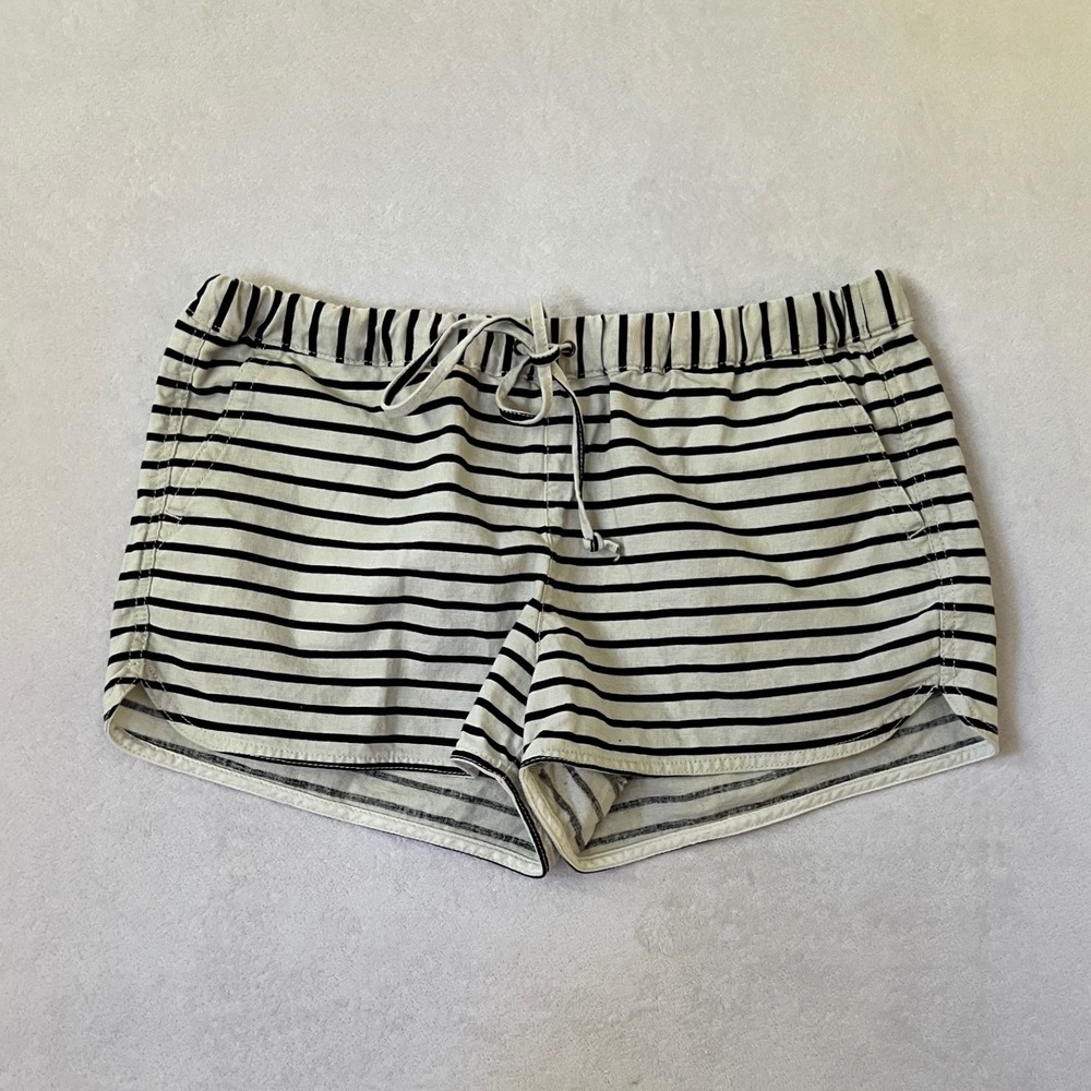 J.Crew Shorts Ivory Navy Striped Linen Cotton Drawstring Size M